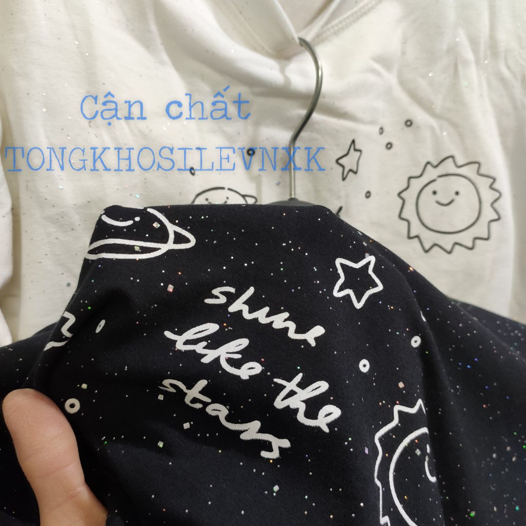 ÁO THUN NHŨ SPACE HOT - CROPTOP KIM SA STARS ĐEN TRẮNG BLING BLING