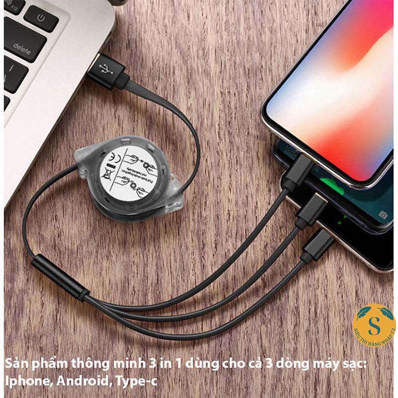 Dây Cáp Sạc 3 Đầu đa năng 3in1