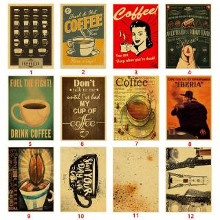 Poster hình cà phê/bạch tuộc phong cách retro trang trí