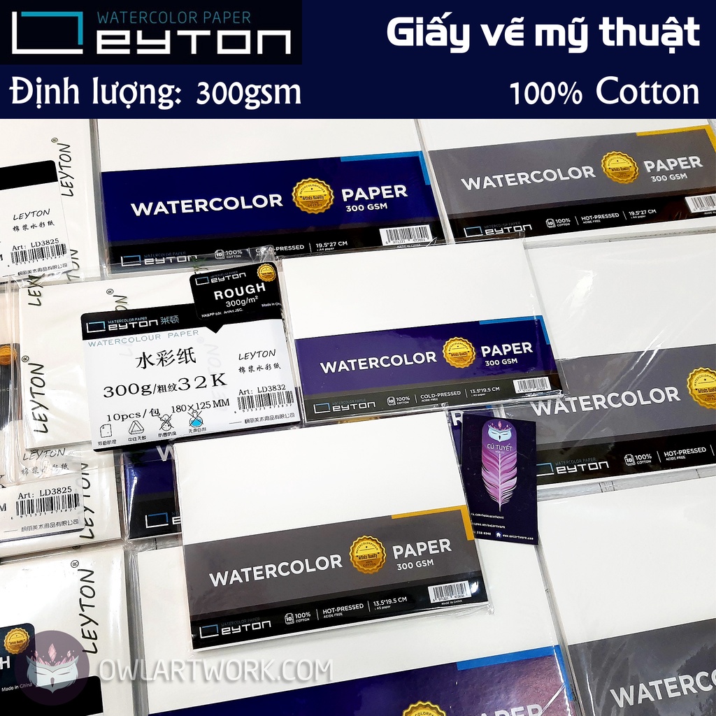 Tập lẻ - Giấy vẽ màu nước LEYTON 300gsm 100% Cotton