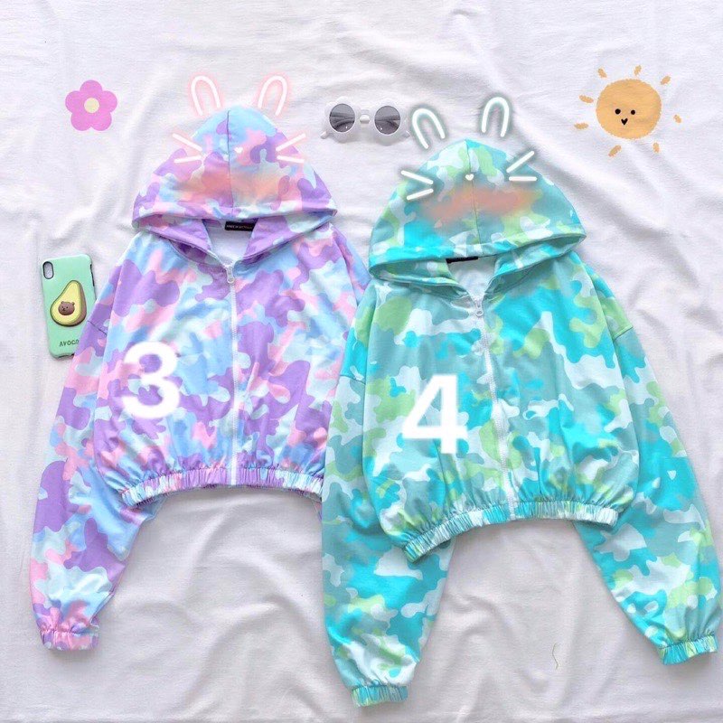 Áo croptop hoodie tay dài loang màu hologram cực đẹp cryaotic10