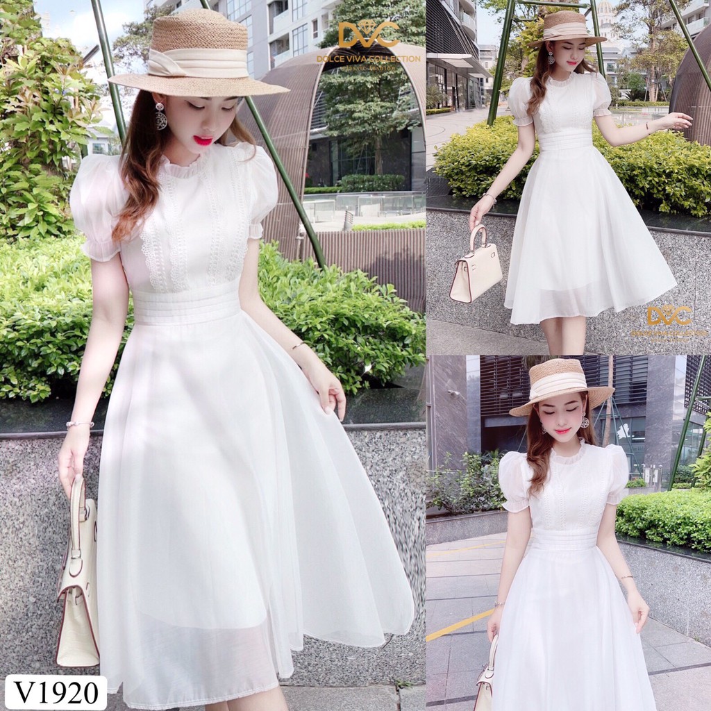 Váy trắng xòe thiết kế V1920 - QUEEN SHOP DOLCE VIVA COLLECTION(ảnh người mẫu+ảnh trải sàn do shop chụp tự chụp))