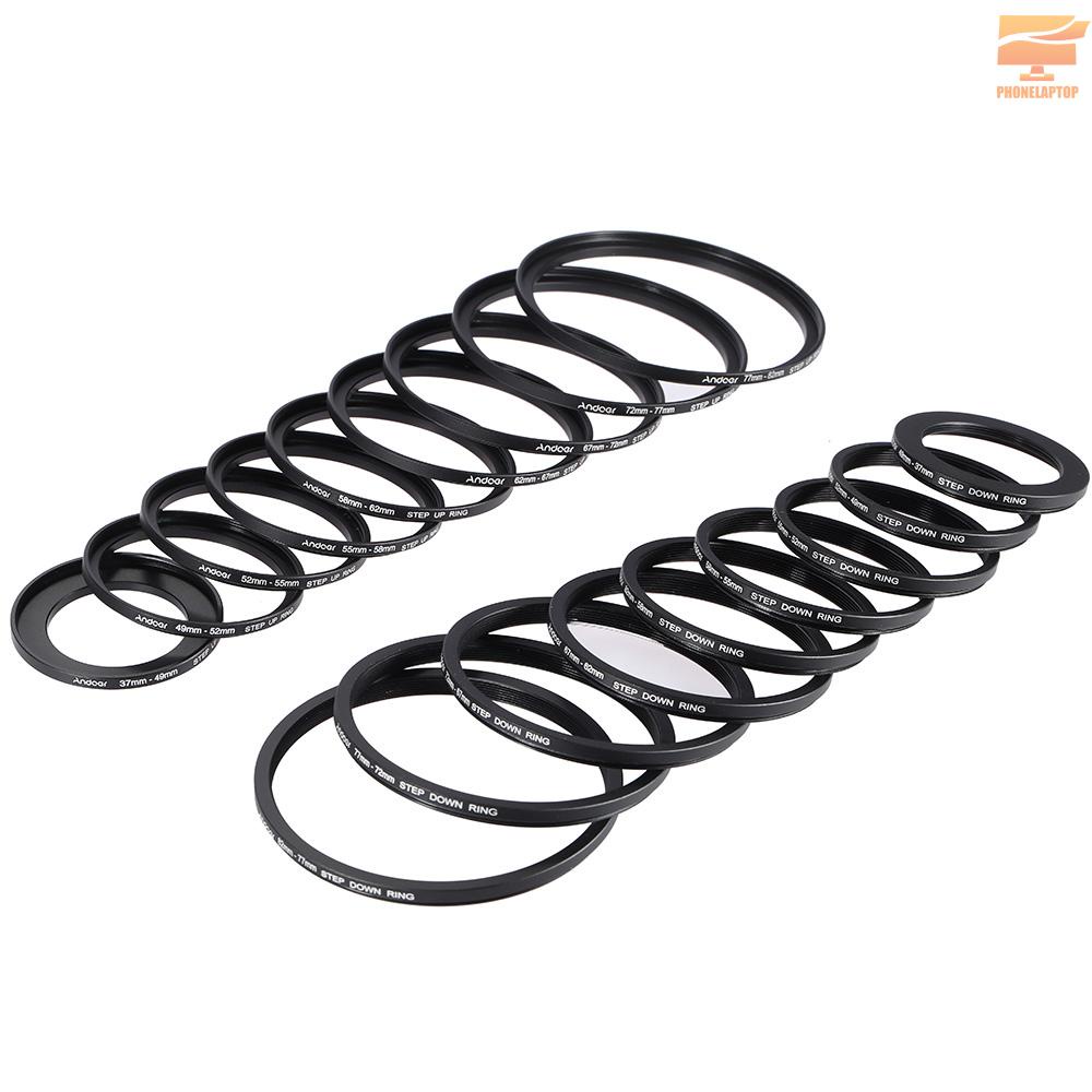 Set 18 Vòng Kim Loại Gắn Thấu Kính Máy Ảnh Andoer 37-49 - 52-55 - 58-62 - 67-72 - 77-82mm