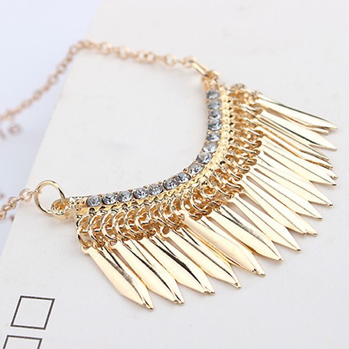 Vòng Cổ Choker Dài Mặt Tua Rua Màu Vàng Đính Pha Lê Phù Hợp Dự Tiệc