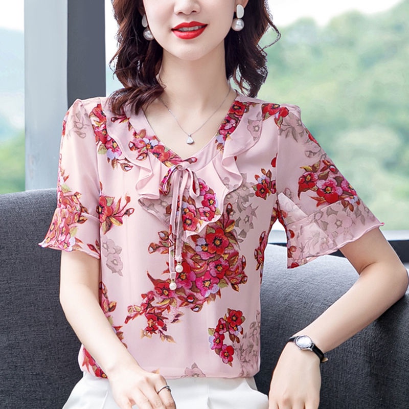 Áo Sơ Mi Voan Ngắn Tay In Họa Tiết Hoa Thời Trang Mùa Hè Dành Cho Nữ