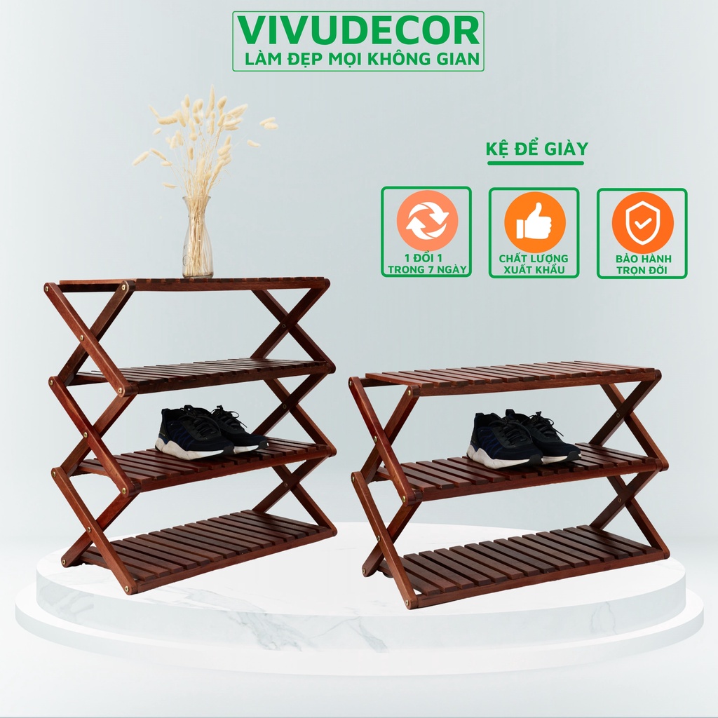 Kệ Để Giày Vivudecor 100% Gỗ Chò Chỉ Tự Nhiên , Kệ Giày Lắp Ráp Màu Gỗ Tự Nhiên Bền, Sạch.