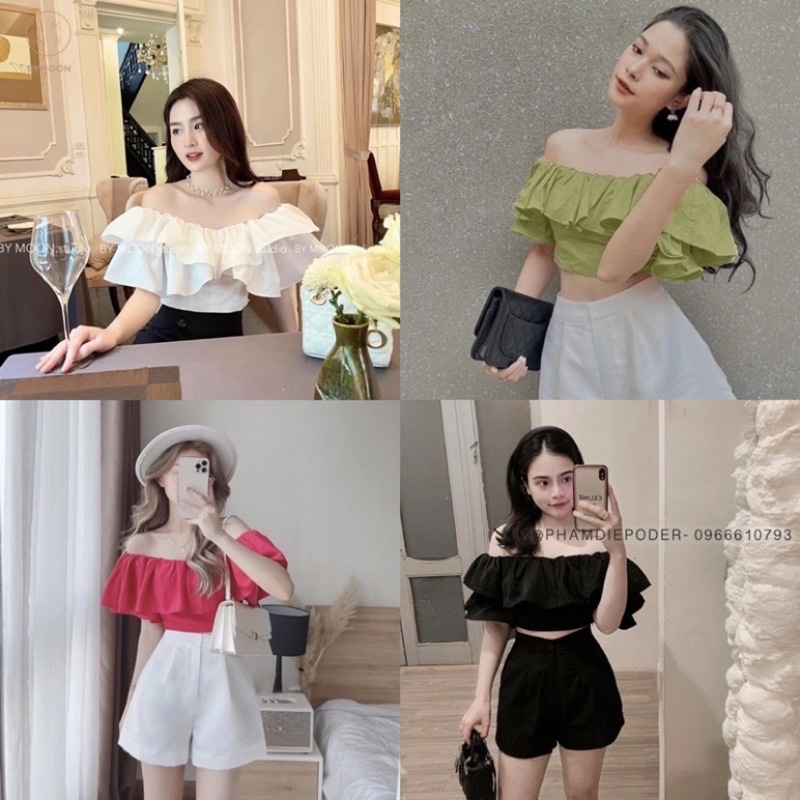 Áo croptop trễ vai tay ngắn dáng tiểu thư FIORI STORE 376