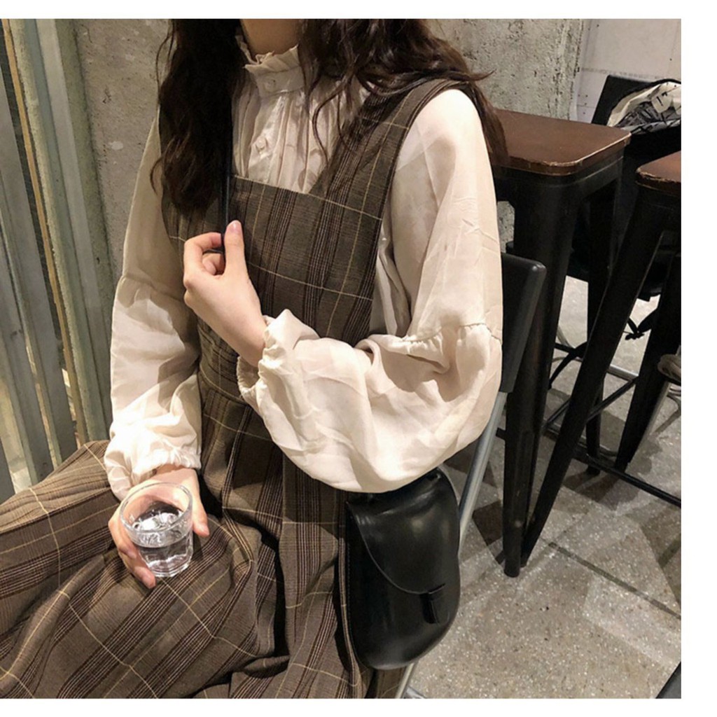 Set yếm kẻ nâu Vintage_SY04 | BigBuy360 - bigbuy360.vn