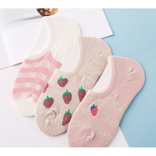 Combo 3 đôi tất vớ nữ socks tất lưới Caramella Quả dâu