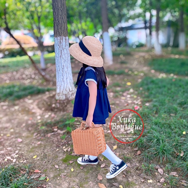 Set Quần Áo Mùa Hè Bé Gái Style Hải Quân SOFT COTTON Cao Cấp 2022 Áo váy cộc tay kèm quần trẻ em