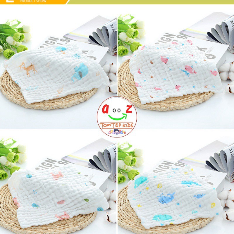 Khăn xô 6 lớp sợi tre muslin, khăn rửa mặt cho bé hàng xuất khẩu, kích thước 30x30cm