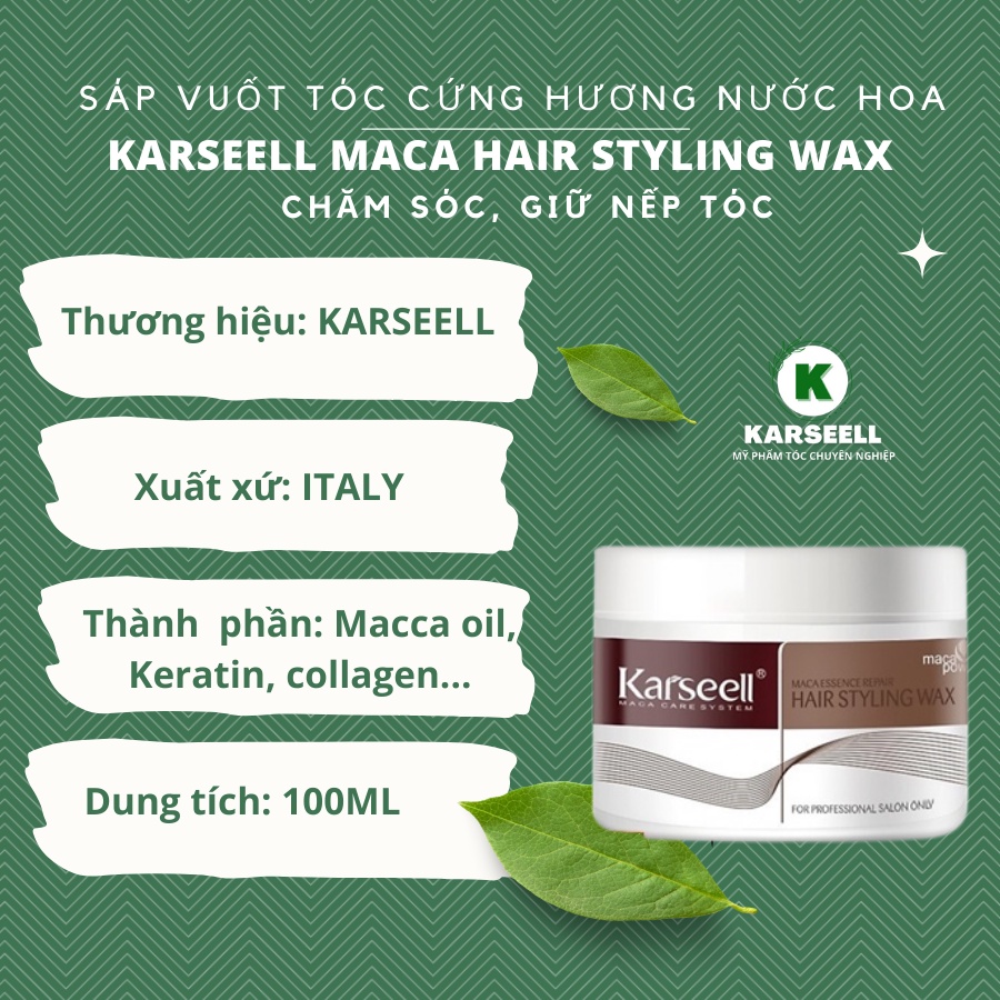 Sáp vuốt tóc nam Karseell Maca Styling Barbershop Wax 100ml, wax tóc hương nước hoa cao cấp CHÍNH HÃNG