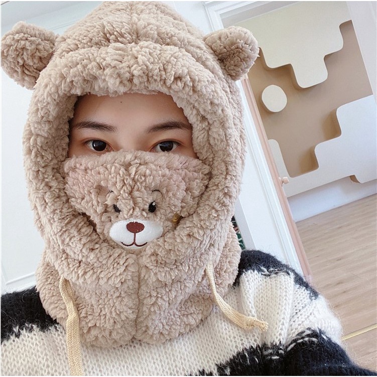 Mũ bông gấu mặt cười cute mũi trắng
