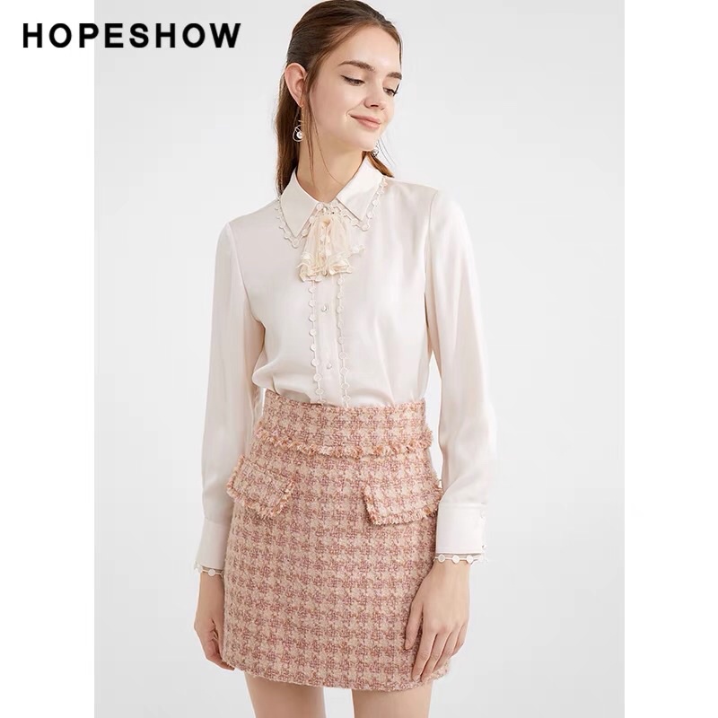 Áo sơ mi lụa viền ren Hopeshow