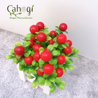 Cây Giả - Chậu Cây Chery Cắm Sẵn Đỏ Mọng ( Sẵn Lọ Hoa Và Hoa Trang Trí)