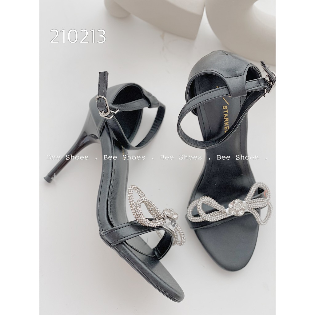 BEESHOES - SANDAL NỮ MŨI VUÔNG GÓT VUÔNG CAO 9PHÂN - SANDAL QUAI NƠ   ĐÁ CHẤT DA BÓNG SẪN MÀU ĐEN-BẠC-KEM-ĐEN LỤA 210213