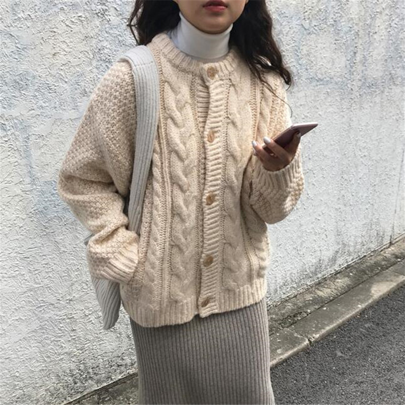 Áo khoác cardigan dệt kim dáng rộng phong cách thu đông cho nữ