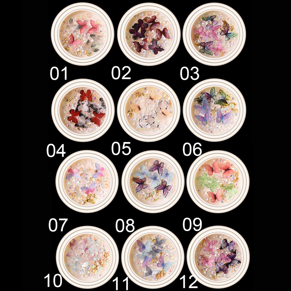 [Hàng mới về] Phụ kiện đính móng tay trang trí nghệ thuật 3D thiết kế bướm/ngọc trai đa dạng nhiều màu sắc