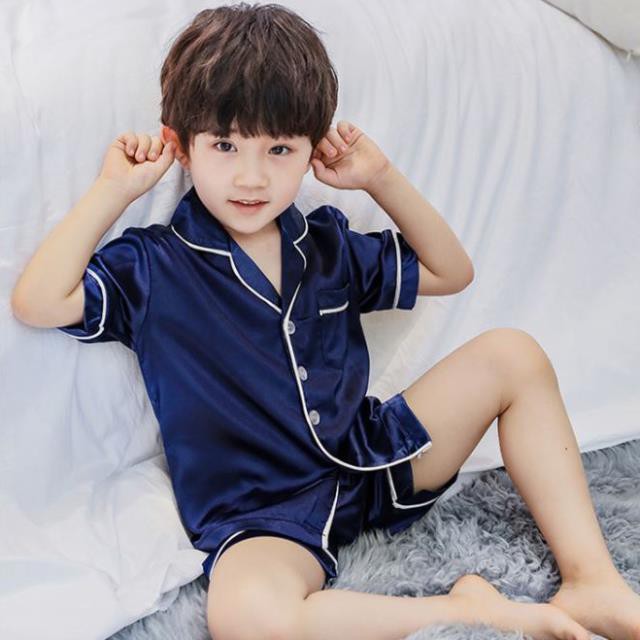 Đồ Ngủ Pijama Lụa Trẻ Em MinChu Cho Bé Trai Bé Gái Mặc Ở Nhà Từ 12 - 34kg - Quần Áo Ngủ Mùa Hè Cho Bé  ་