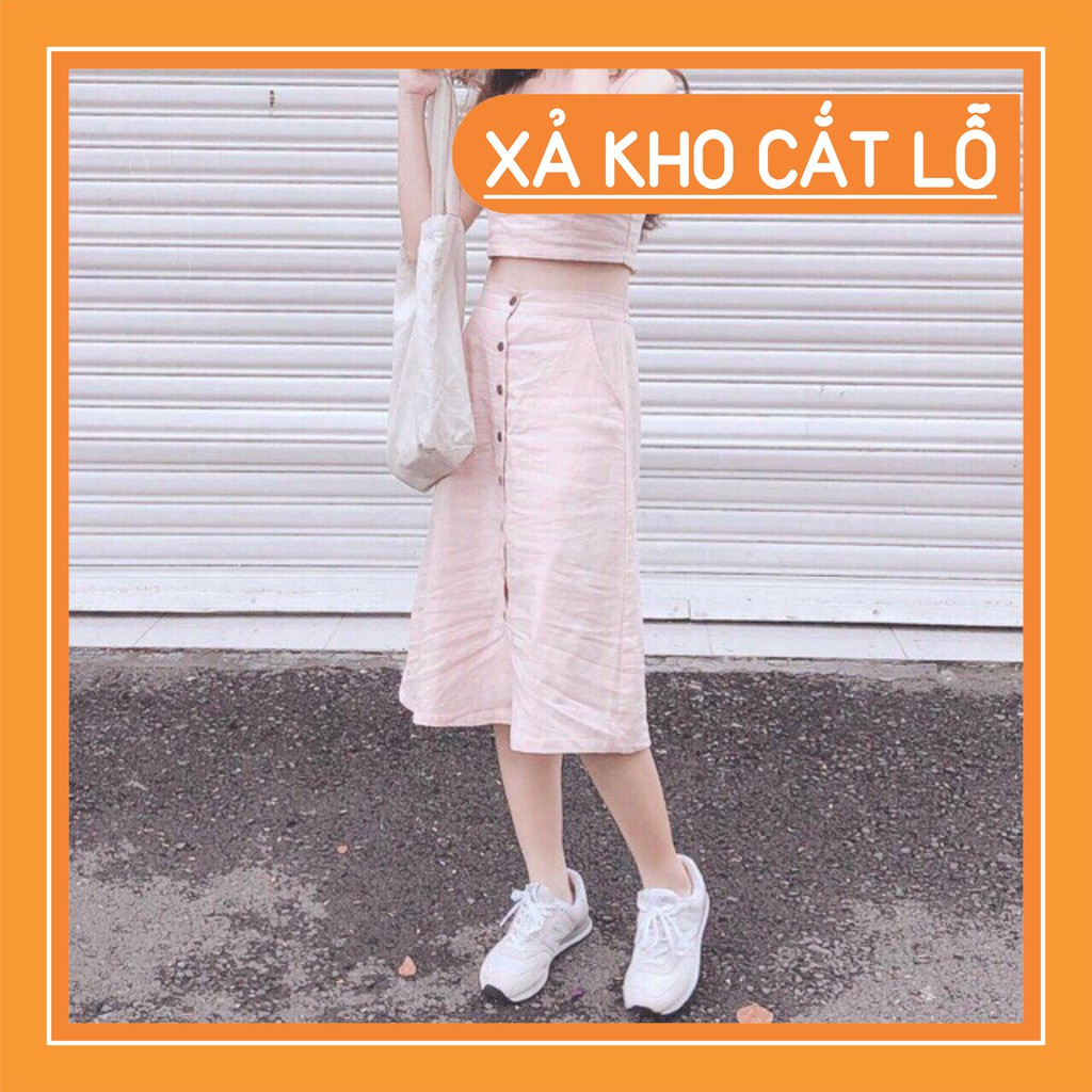 [Xả kho hè] (TRI ÂN HOT) SET ÁO 2 DÂY CROPTOP MIX CHÂN VÁY CÚC ĐEN BE - (Sp sẵn)