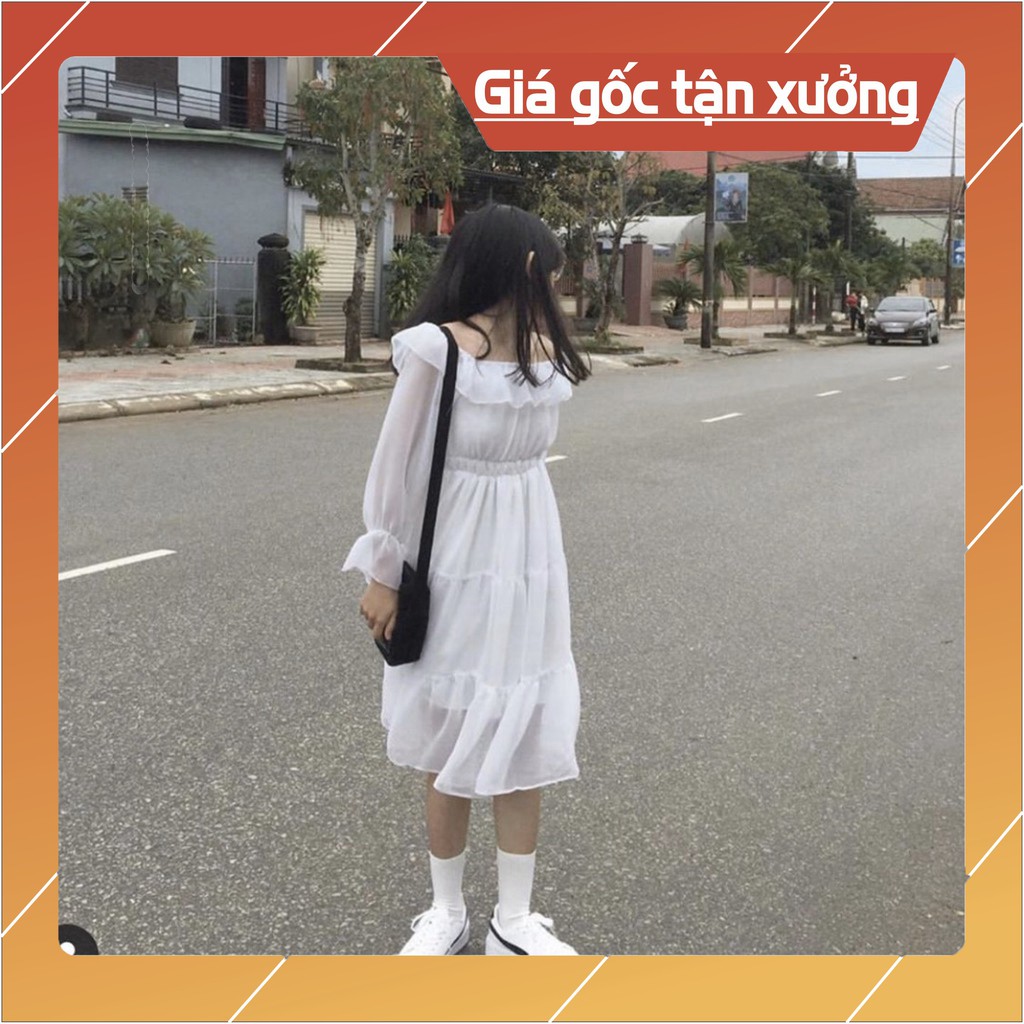 VÁY TIỂU THƯ TRẮNG TRỄ VAI HOẶC CỔ VUÔNG VINTAGE - ĐẦM XÒE 2 LỚP MẶC NHIỀU KIỂU HOT