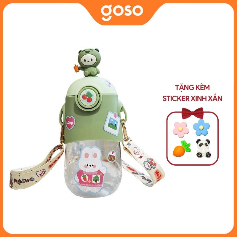 Bình Nước POR044 600ML Cho Bé Kèm Dây Đeo Tiện Lợi, Bình Sữa Dán Sticker Xinh Xắn