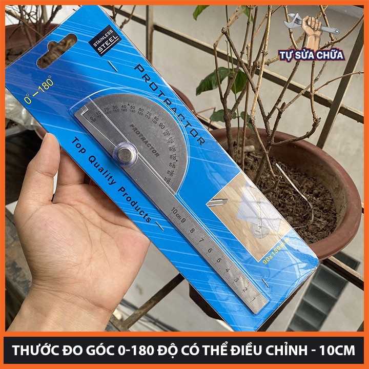 Thước đo góc 0-180 độ có thể điều chỉnh - 10cm, Thước Đo Góc Bằng Thép Không Gỉ 180 Độ Quay Đ