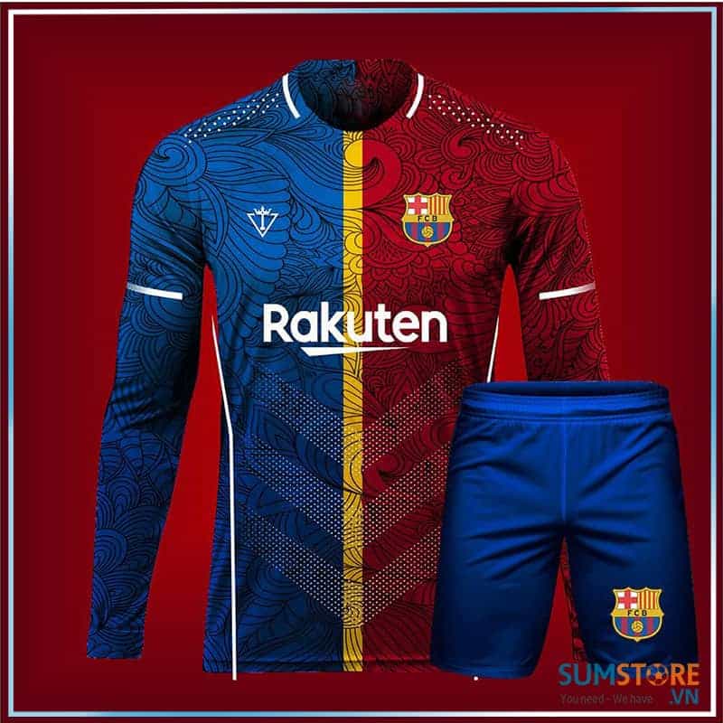 Barca Độc Lạ Xanh Đỏ S04 – Áo Bóng Đá Tay Dài- Áo Bóng Đá Thể Thao Nam Nữ Cao Cấp Mới
