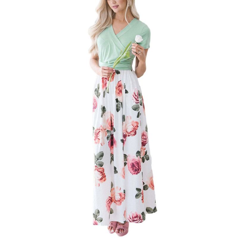 Đầm Maxi Tay Ngắn In Hoa Phong Cách Bohemian Thời Trang Mùa Hè Cho Nữ