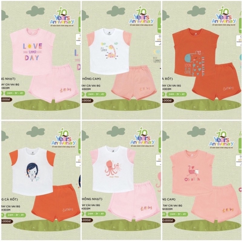 Bộ cộc tay bé gái lulaby hè cotton