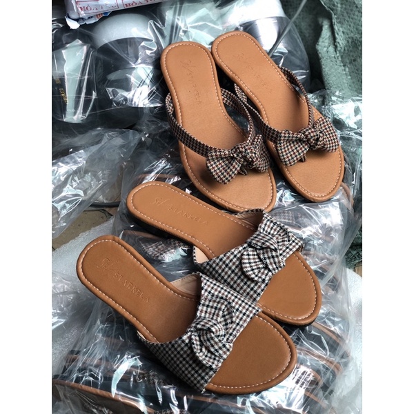 Dép lê quai ngang NƠ CARO siêu hót, dép lê Quai 1 bản thắt nơ caro và lê xỏ ngón