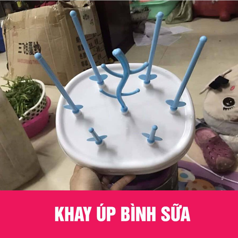 Combo dụng cụ bình sữa : 1 khay up bình sữa không nắp;  1 Bộ cọ bình sữa Moonship 4 chi tiết