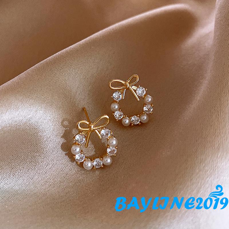 Khuyên Tai Xỏ Lỗ Hình Nơ Đính Đá Dành Cho Nữ