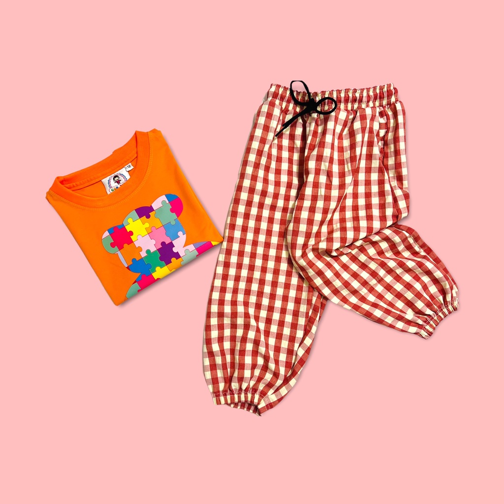 Đồ bộ bé gái Con Xinh cotton phối quần dài caro Gấu Nhiều Màu, thời trang dành cho trẻ em từ 4 đến 10 tuổi