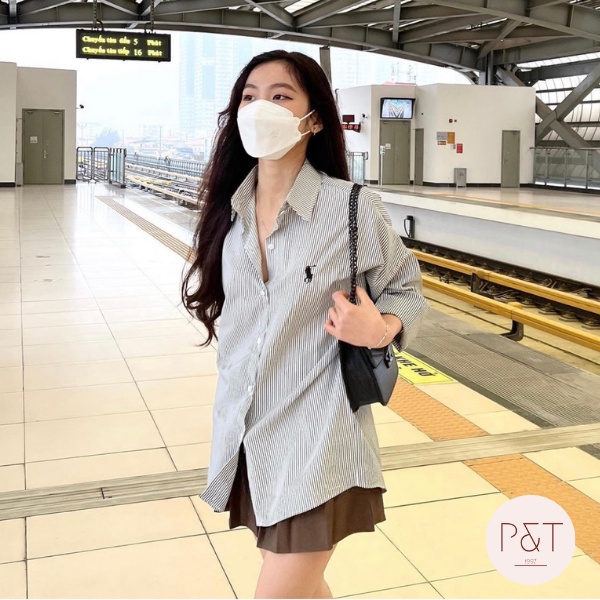 Áo Sơ Mi Nữ Thêu Ngựa , Áo Sơ MI Dáng Rộng Phong Cách Hàn Quốc