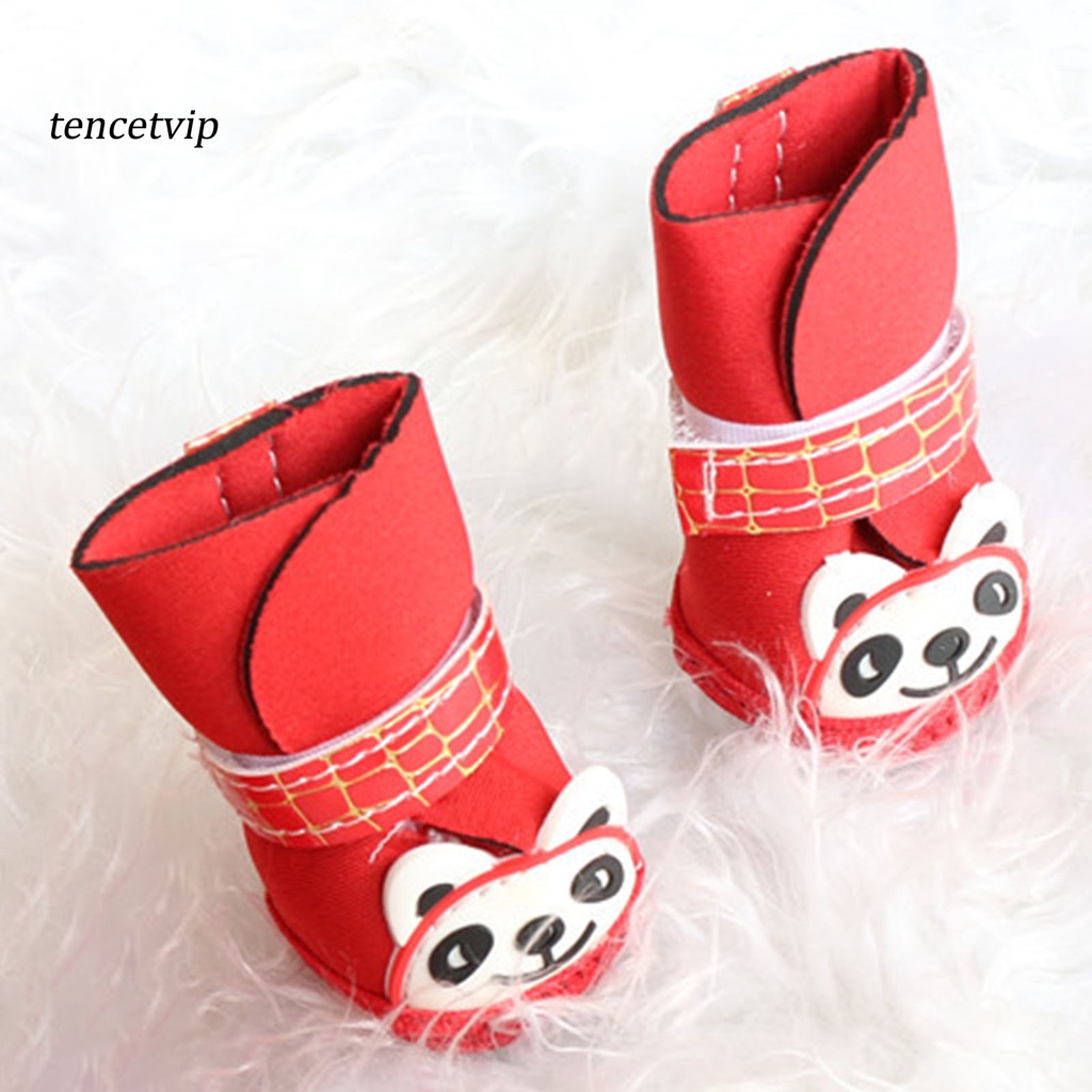 Set 4 Chiếc Giày Cao Su Đi Tuyết Chống Mài Mòn In Hình Gấu Trúc Hoạt Hình Cho Thú Cưng
