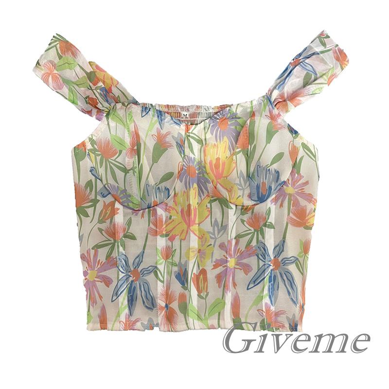 Áo Lửng Hai Dây Họa Tiết Hoa Ngọt Ngào Thời Trang Mùa Hè Cho Nữ