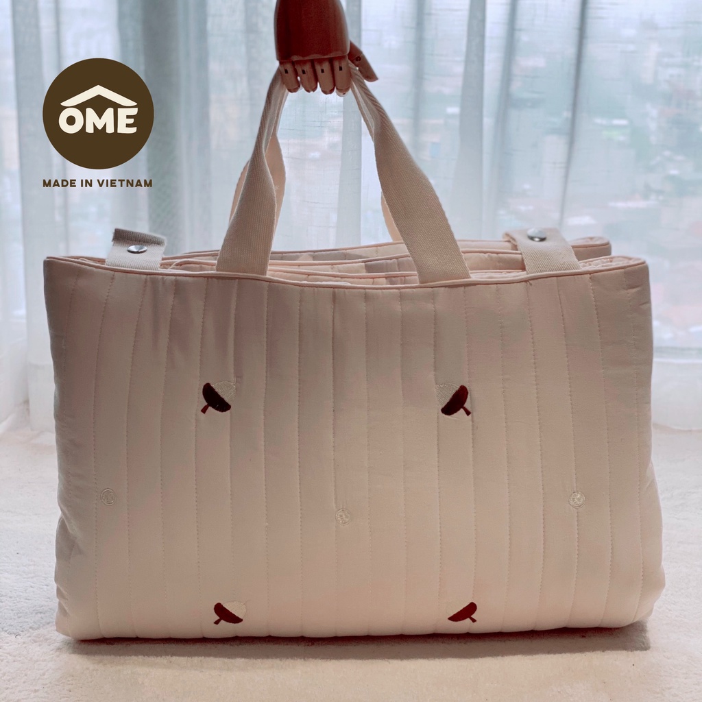 Đệm đa năng 3in1 vải tencel chần li thoáng khí thêu phong cách Hàn Quốc OME cho bé