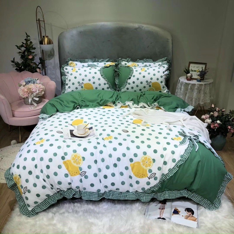 Set Chăn Ga Gối Cotton Hoạt Tính Viền Bèo /Phối Thắt Nơ siêu Kute | BigBuy360 - bigbuy360.vn
