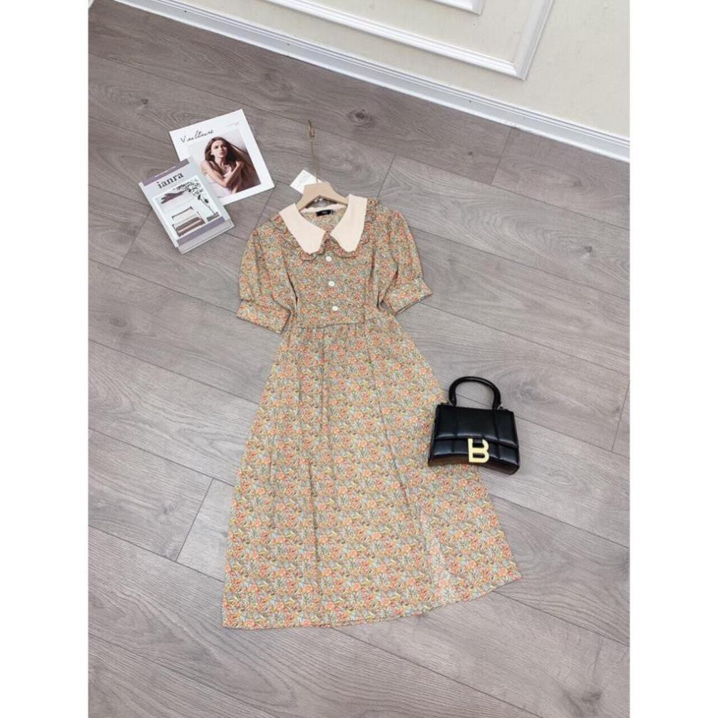 Váy Hoa Nữ, Đầm Hoa Nhí Phối Cổ Bèo Dáng Dài Chất Lụa Tơ Cao Cấp Hàng QC Loại 1 | BigBuy360 - bigbuy360.vn