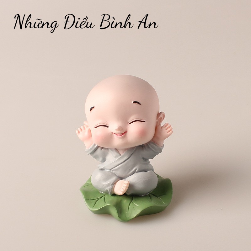 Tượng chú tiểu ngồi thiền lá sen bình an để xe ô tô, bàn làm việc, trang trí thư giãn💕FREESHIP 50k💕 Những Điều Bình An