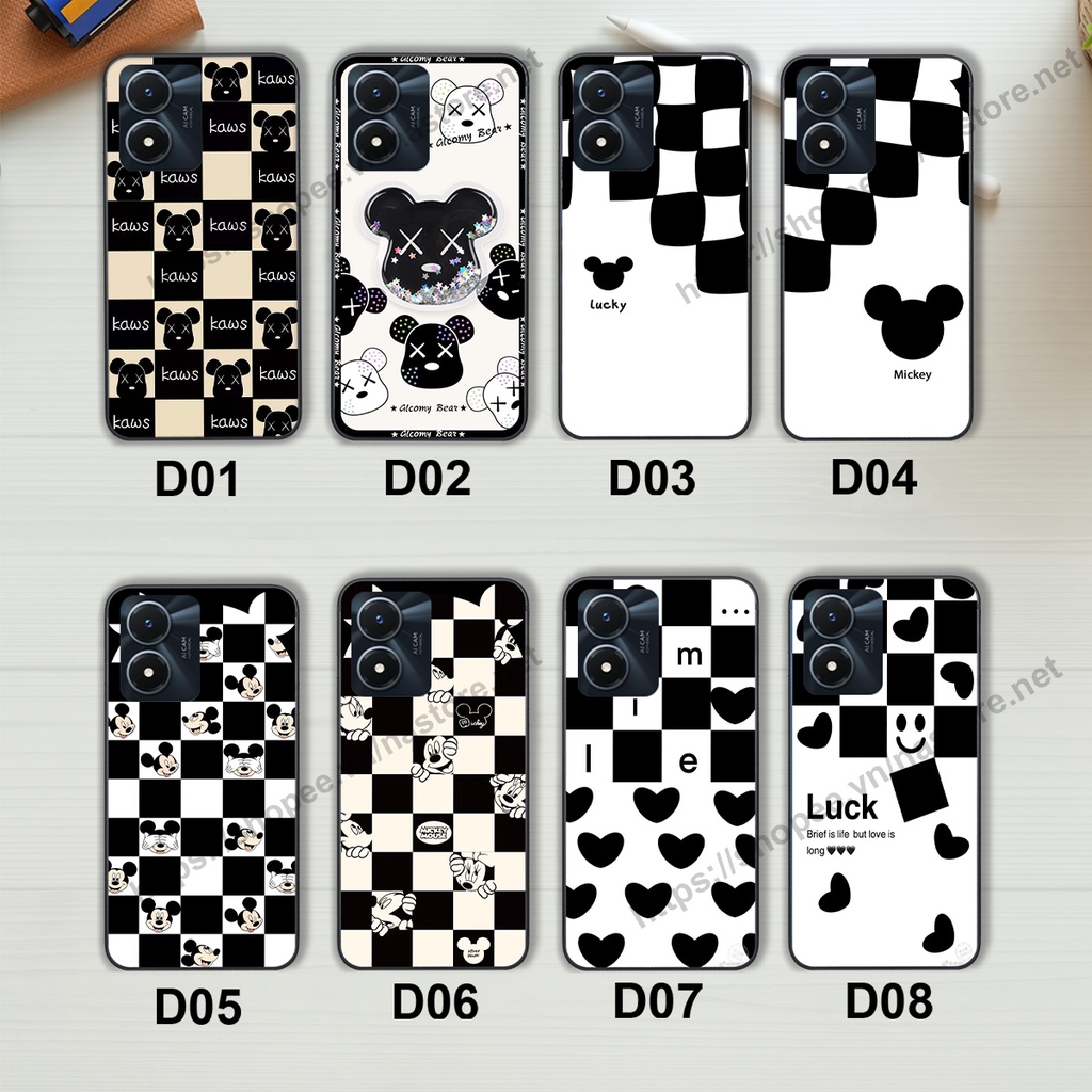 Ốp lưng Vivo Y01 - Vivo Y02S trái tim họa tiết caro, mikey họa tiết beabrick kaws cute