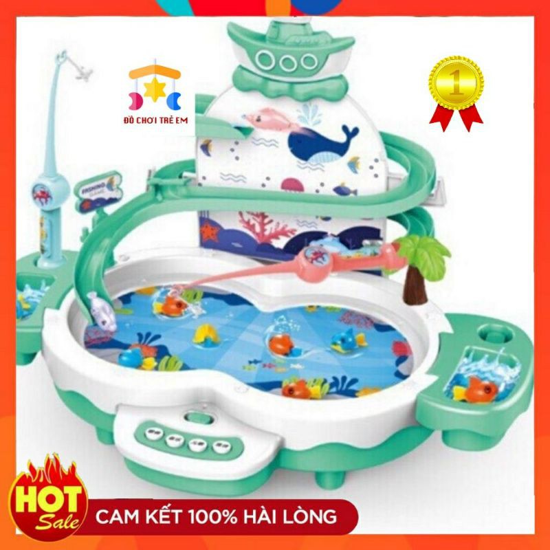 đồ chơi câu cá nhạc nước cho bé có cầu trượt, cá bay, phát nhạc, sạc pin freeship tặng dây sạc usb