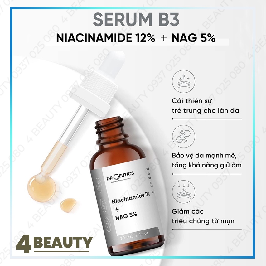 Serum Niacinamide 12% + NAG 5% - Serum B3 DrCeutics Giảm Thâm Sáng Da Kiềm Dầu - 30ml