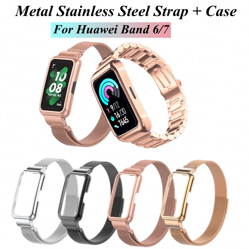 Dây Đeo Thay Thế Bằng Thép Không Gỉ + Ốp Bảo Vệ Cho Huawei Honor Band 6 / 7 / Huawei Band 7