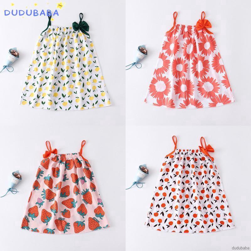 Đầm Hai Dây In Hình Trái Cây Phong Cách Hàn Quốc Cho Bé Gái
