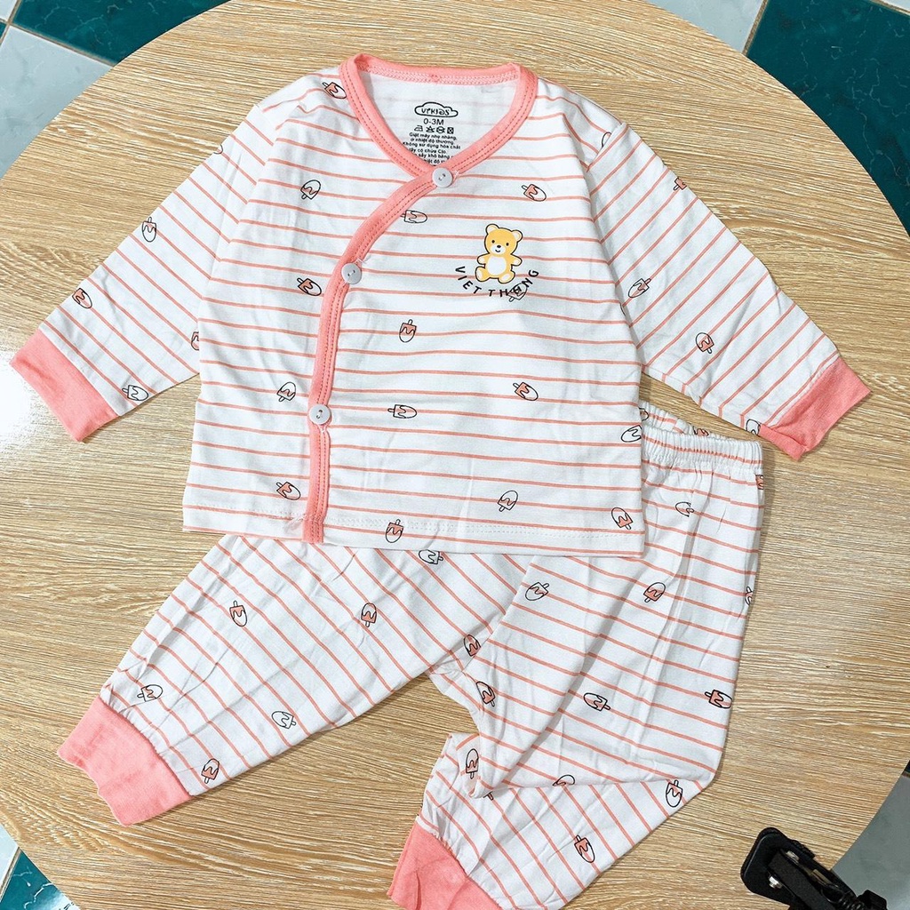 Bộ quần áo dài tay cúc lệch sơ sinh VT Kids vải cotton thun mềm mát quần dài đáp đũng đóng bỉm 3-9kg