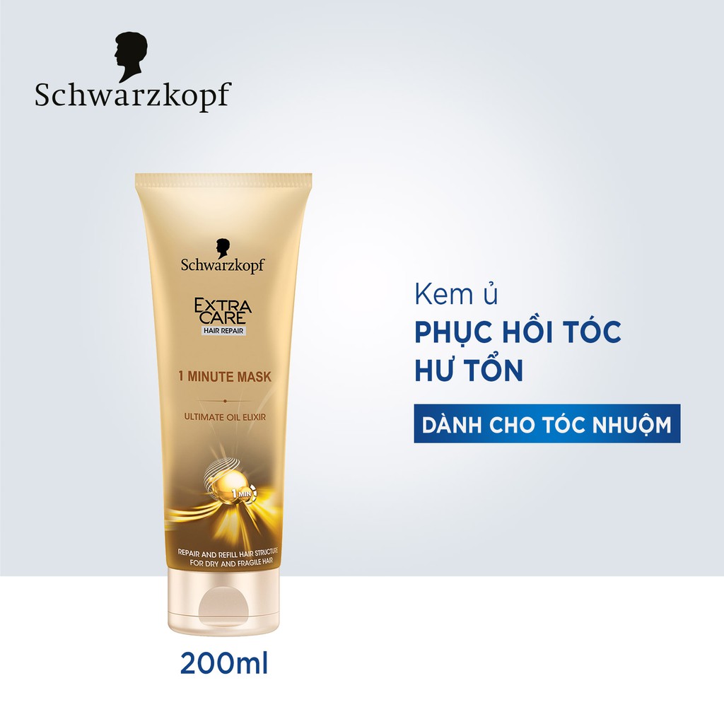 Kem ủ phục hồi sâu từng sợi tóc Schwarzkopf Extra Care Ultimate Oil Elixir 1 Minute Mask 200ml