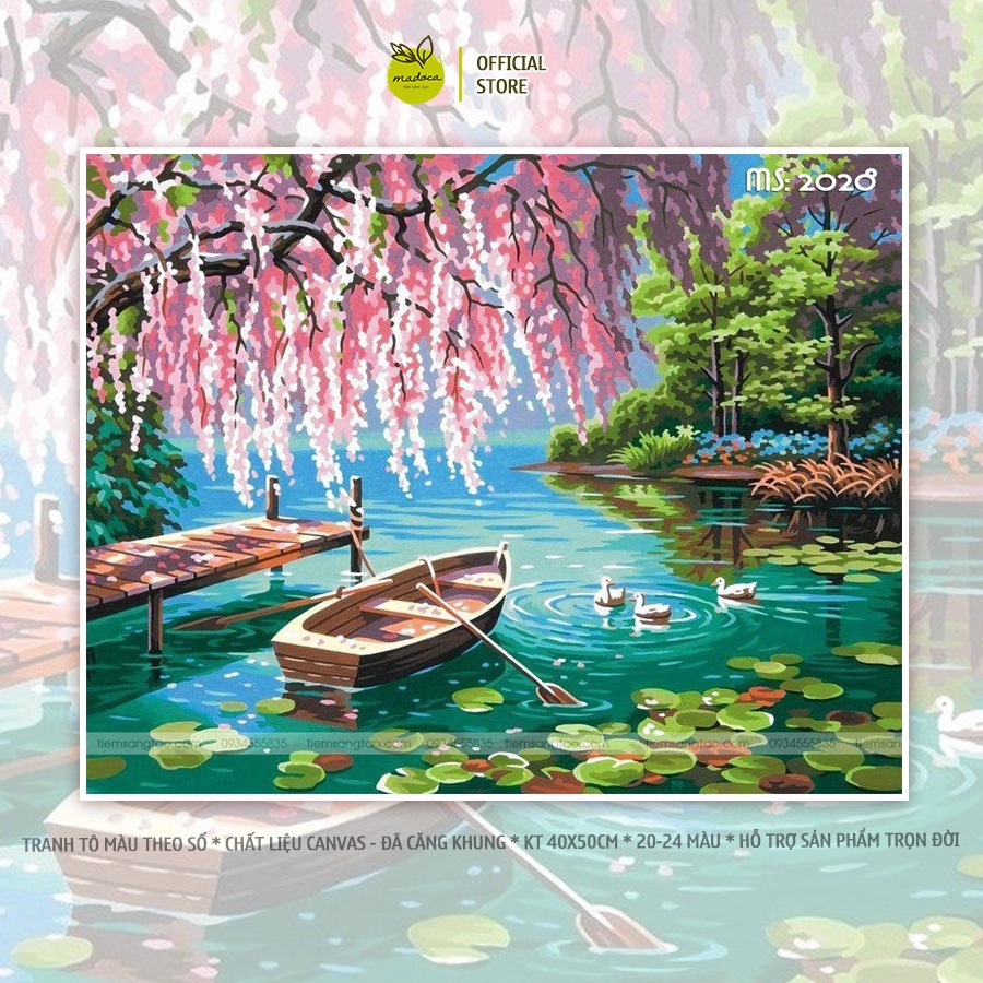 Tranh tô màu số hóa Madoca có khung 40x50cm dòng sông thơ mộng T2028