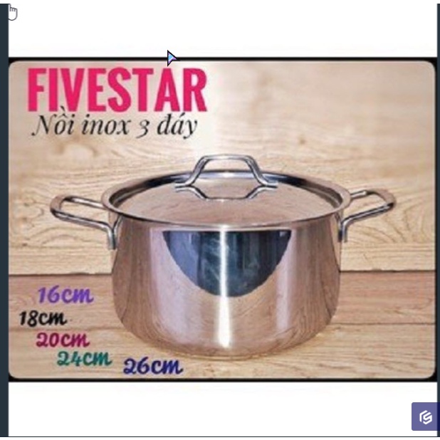 Nồi Inox 3 Đáy FIVESTAR 430 Size 16cm -18cm -20cm -Dùng Cho Tất Cả Các Loại Bếp -BH 5 Năm Chính Hãng - 6887 - 343245